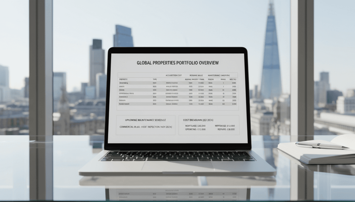 Property portfolio management dashboard showing organized data and schedules