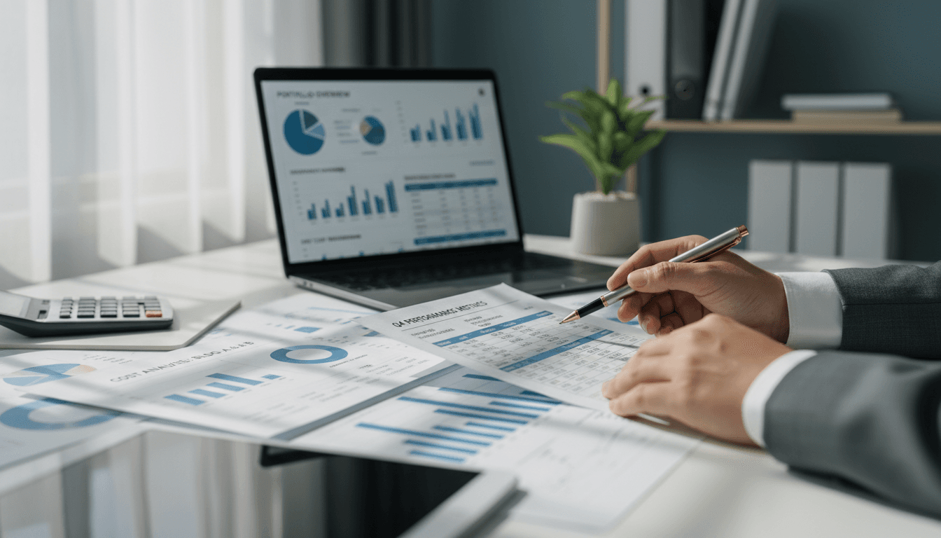 Management consultant analyzing operational costs and performance metrics