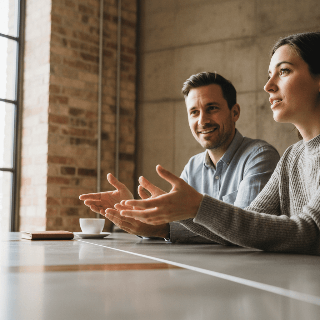 Close-up of hands and notebook during a professional consultation discussion